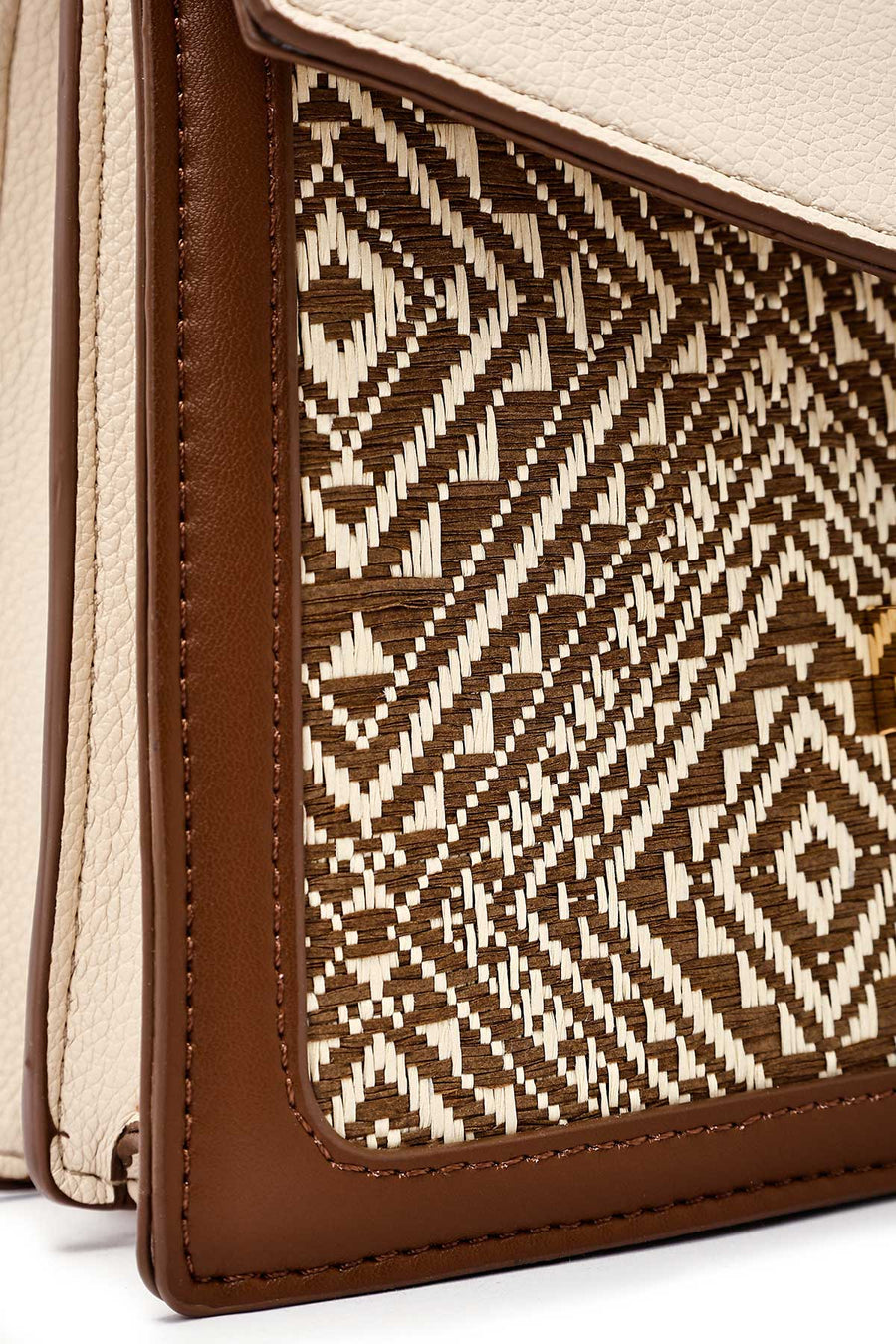 Woman Beige Long Strap Patterned Shoulder Bag