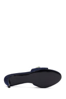 Kadın Mavi İnce Topuklu Taşlı Saten Terlik | Derimod
