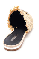 Women's Beige Straw Stone Flat Slippers | Derimod