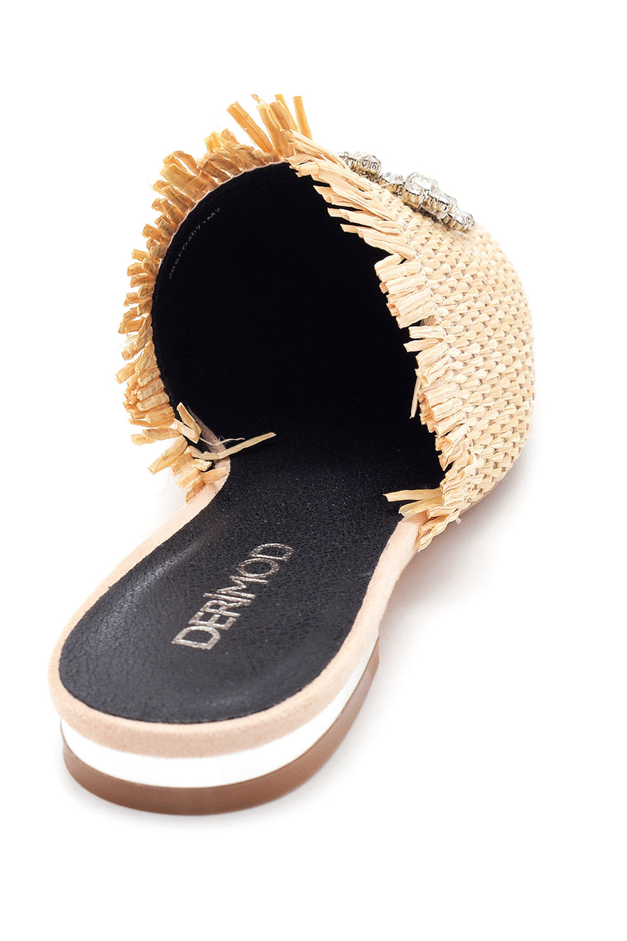 Women's Beige Straw Stone Flat Slippers