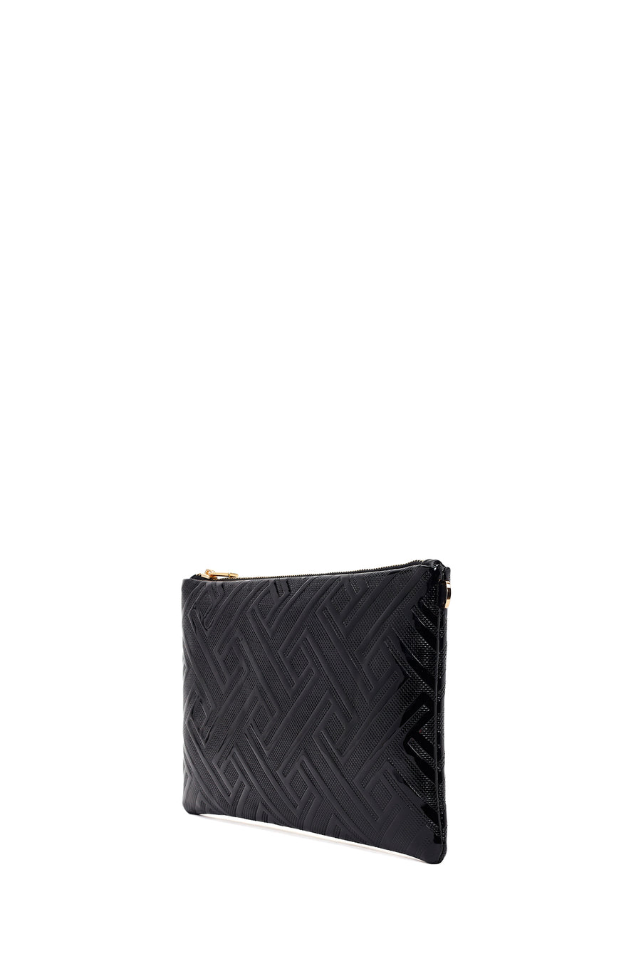Woman Black Chain Strap Patterned Patent Leather Clutch Bag