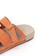 Woman Orange Strapped Nubuck Leather Slipper | Derimod