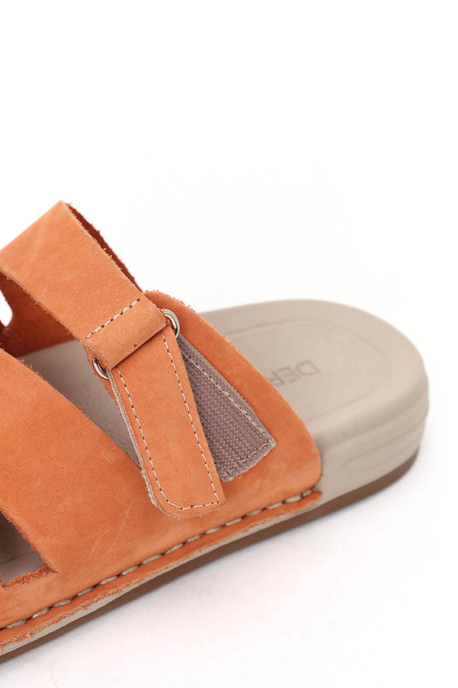 Woman Orange Strapped Nubuck Leather Slipper