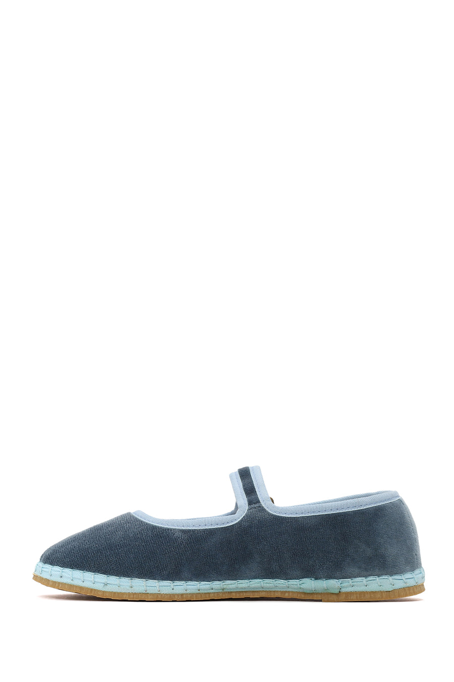 Woman Blue Buckled Fabric Mary Jane Ballerine flats