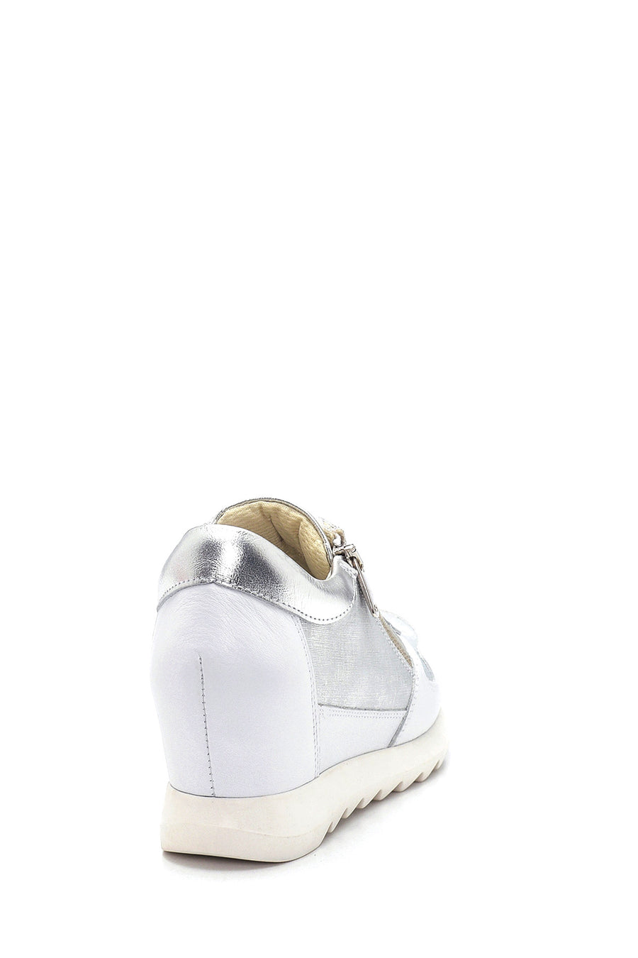 Women's Silver Leather Wedge Heel Sneaker
