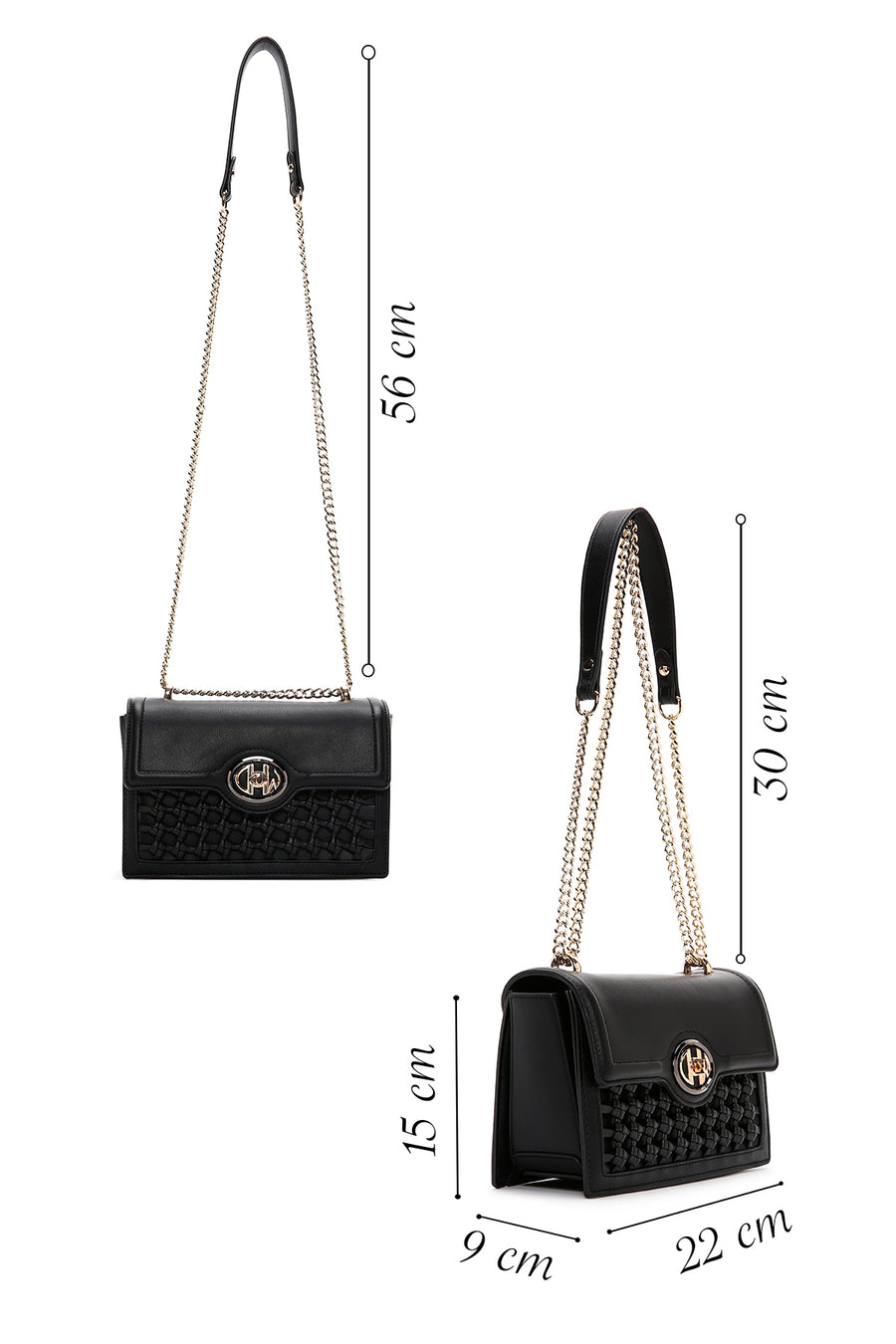 Women's Black Long Chain Strap Knitted Crossbody Bag