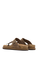 Men's Beige Flip Flop Nubuck Leather Slippers | Derimod