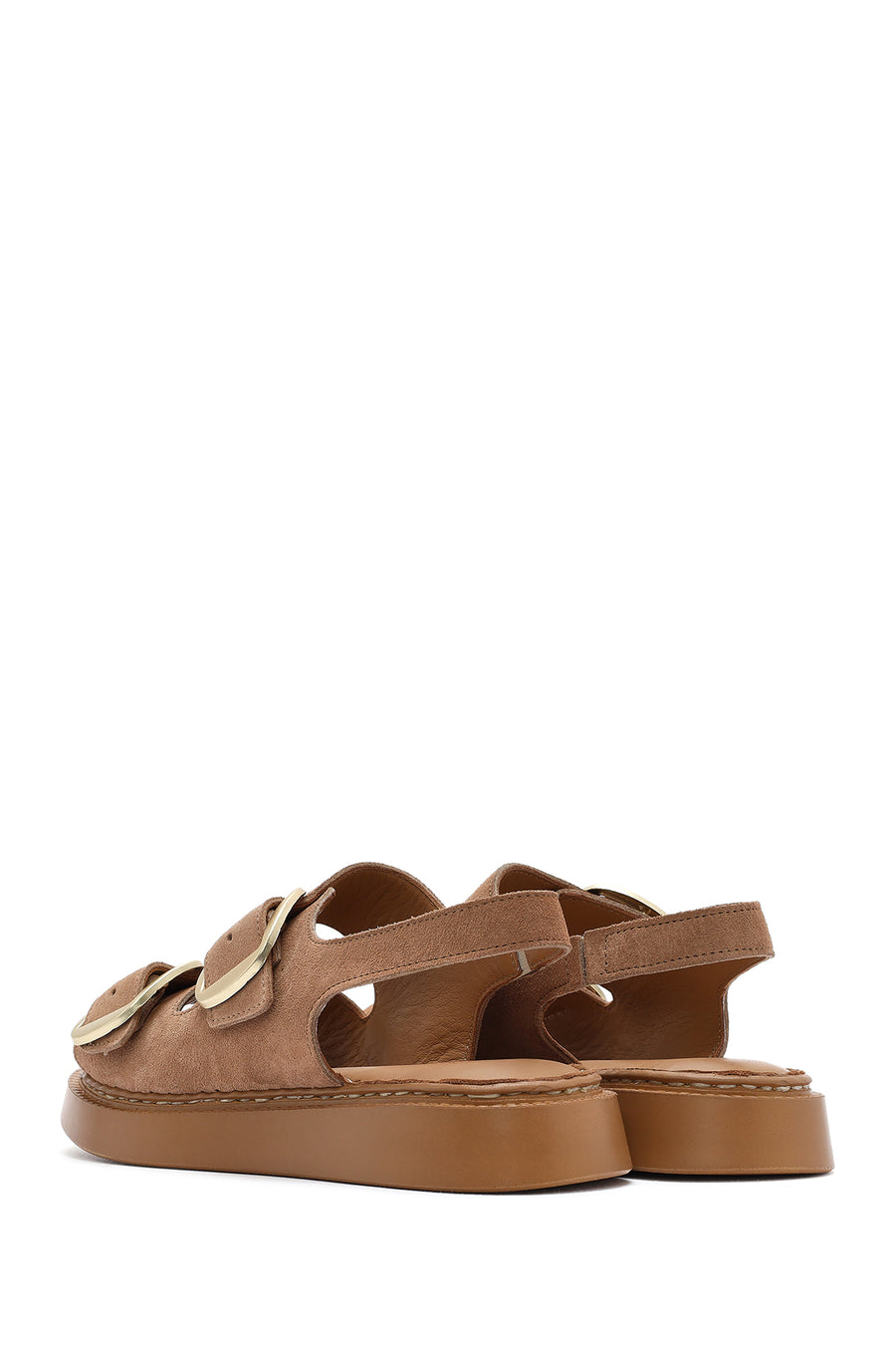 Women's Powder Thick Soled Buckled Suede Leather Comfort Sandals