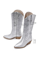 Women's Silver Leather Patterned Cowboy Boots | Derimod