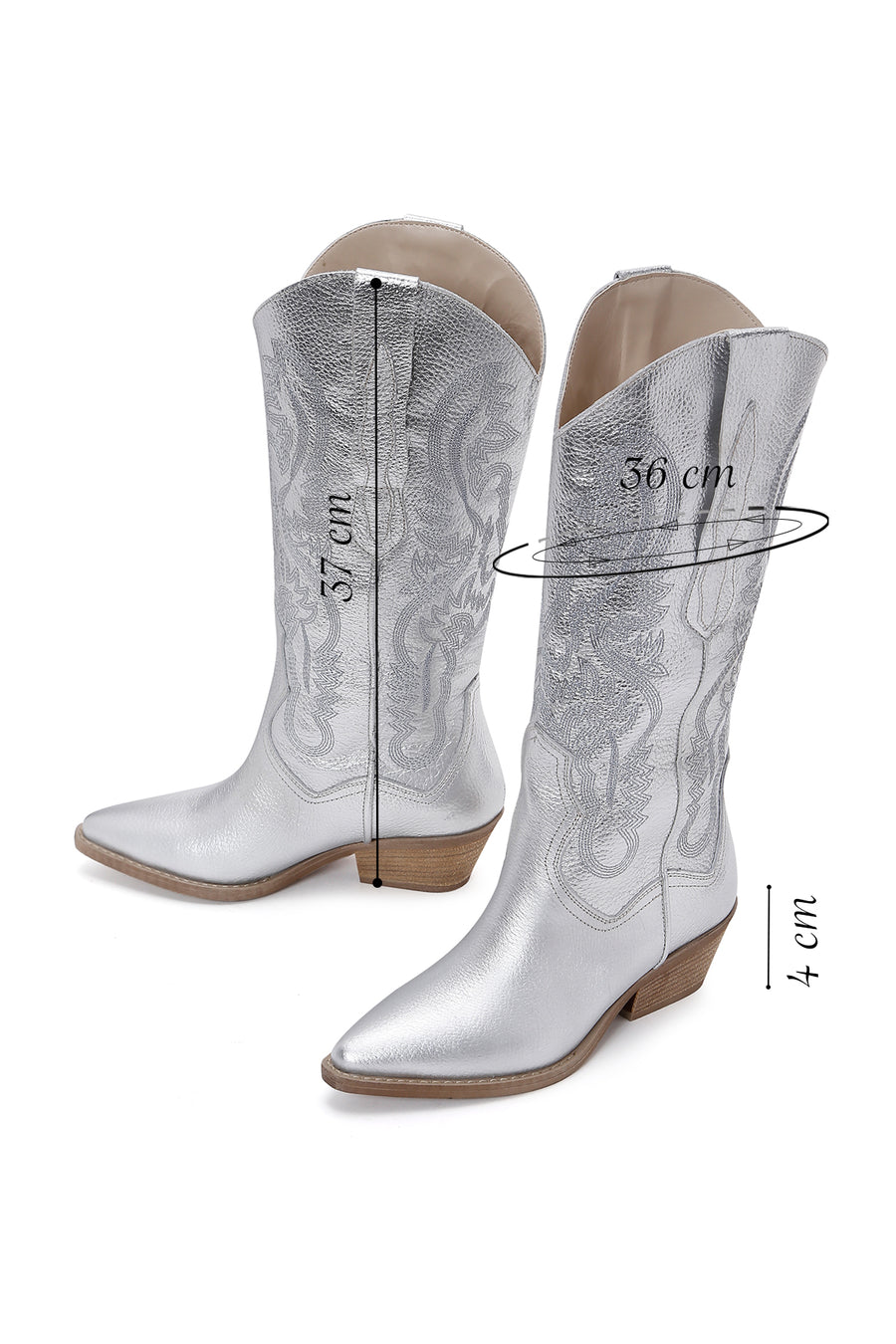 Women's Silver Leather Patterned Cowboy Boots