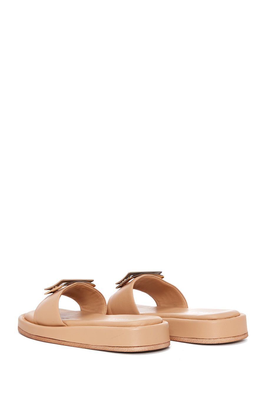 Women's Beige Leather Thick Soled Slippers