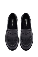 Woman Black Leather Masculine Loafer | Derimod