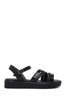 Woman Black Strappy Thick-Soled Braided Leather Bodrum Sandal | Derimod