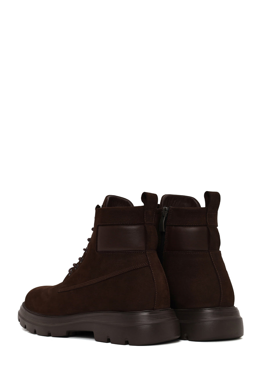 Male Brown Lace-Up Zip Closure Thick-Soled Nubuck Leather Casual Boots