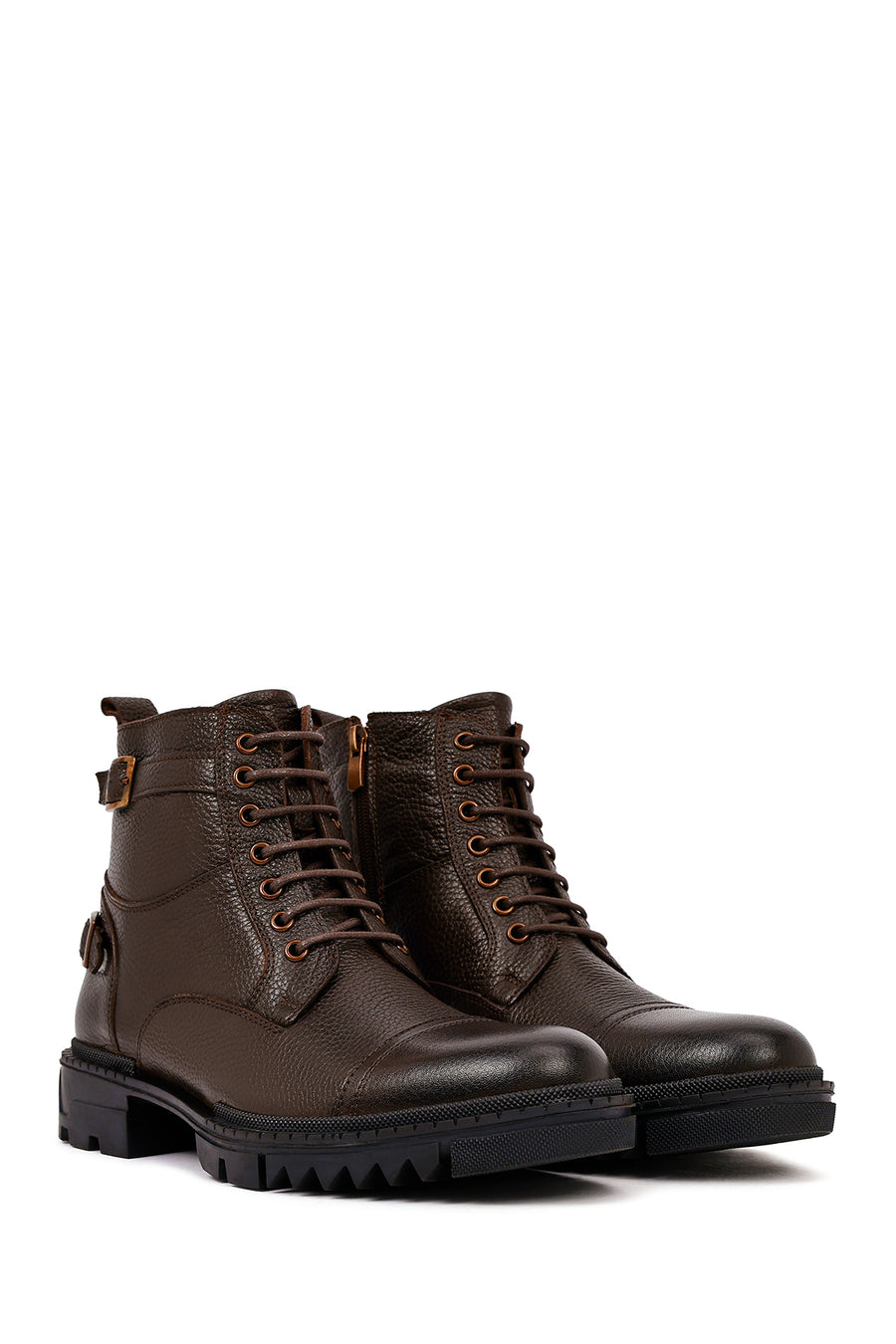 Male Brown Zip Closure Thick-Soled Leather Combat Boots