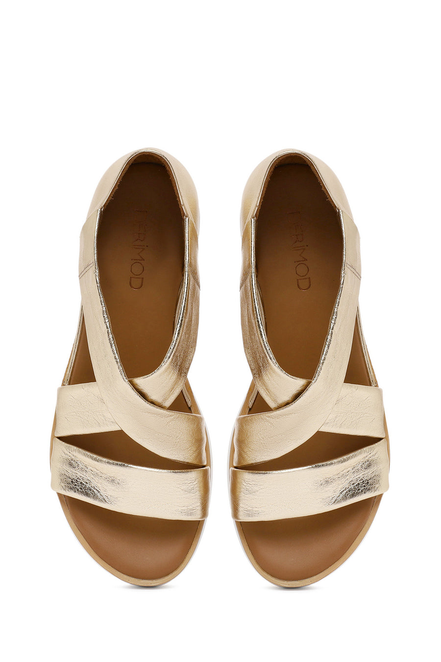 Women's Gold Thick Soled Leather Sandals