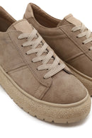Woman Beige Lace-up Suede Leather Sneaker | Derimod