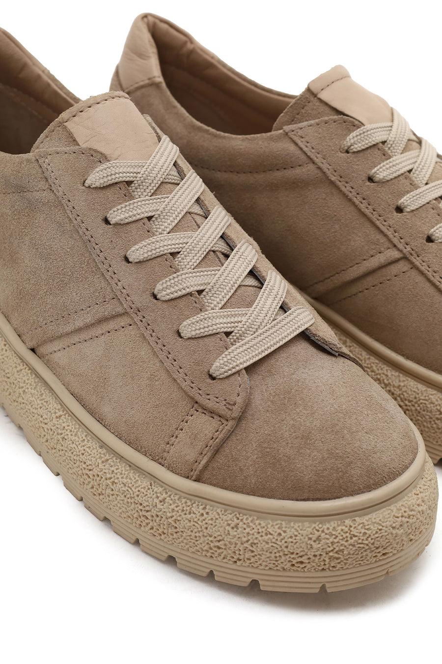 Woman Beige Lace-up Suede Leather Sneaker