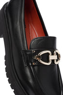 Derimod Gritti Woman Black Buckle-Detail Leather Masculine Loafer | Derimod