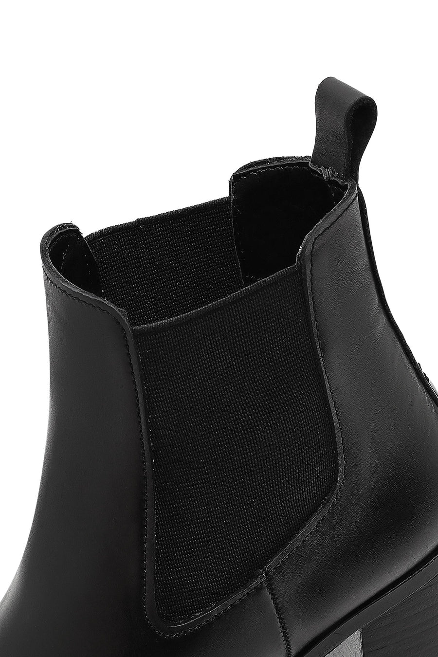 Women's Black Thick Heeled Leather Chelsea Boot