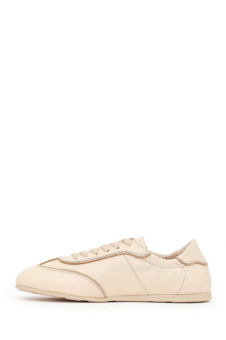 Woman Beige Lace-Up Leather Sneakers