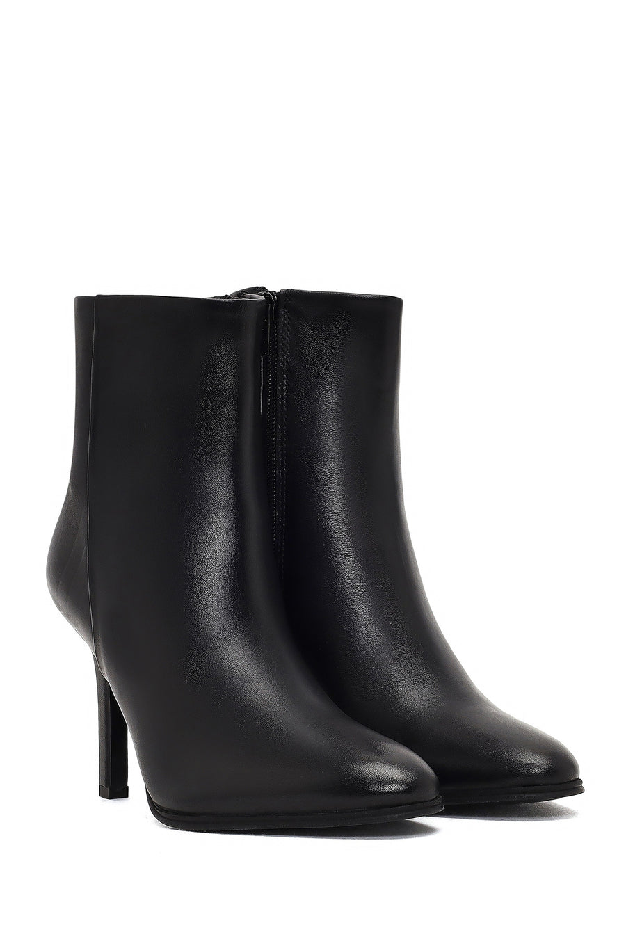 Women's Black Zippered High Thin Heel Leather Boot