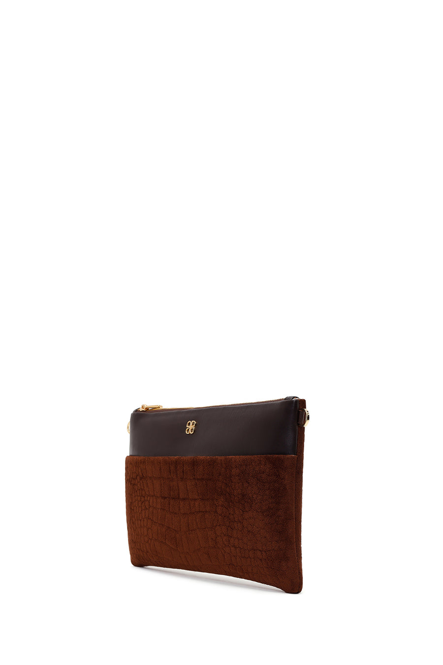 Woman Brown Suede Clutch Bag with Long Chain Strap