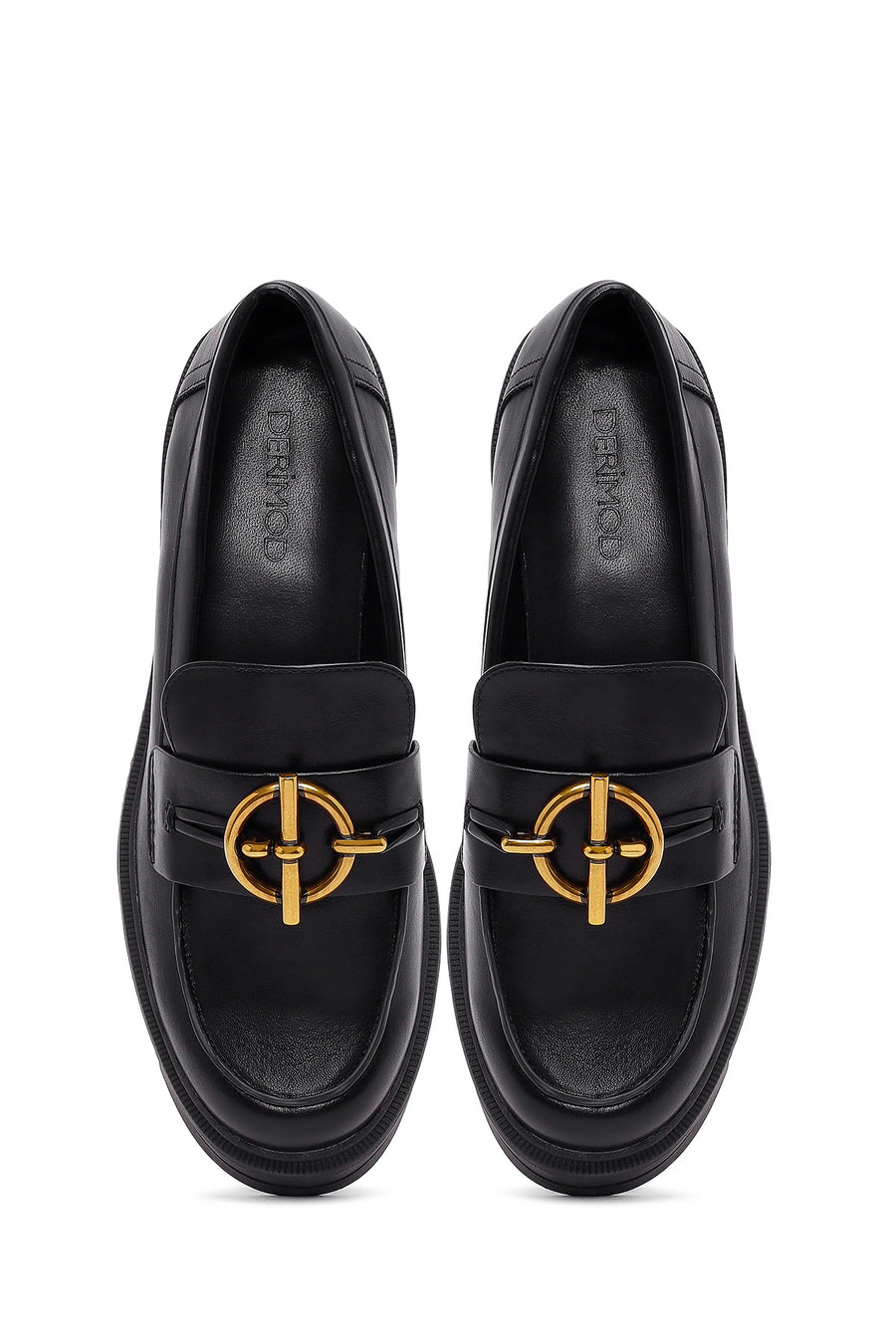 Women's Black Buckled Thick-Soled Masculine Loafer