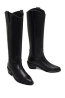 Women's Black Low-Heeled Leather Cowboy Boots | Derimod