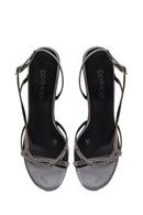 Woman Silver Ankle-Buckle Thin High-Heel Embellished Sandal | Derimod