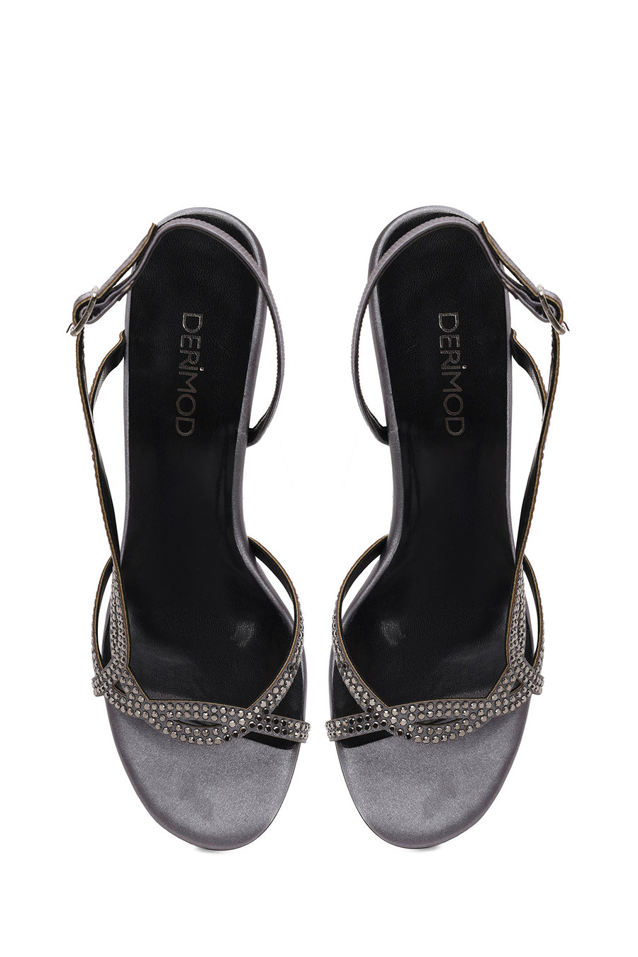 Woman Silver Ankle-Buckle Thin High-Heel Embellished Sandal