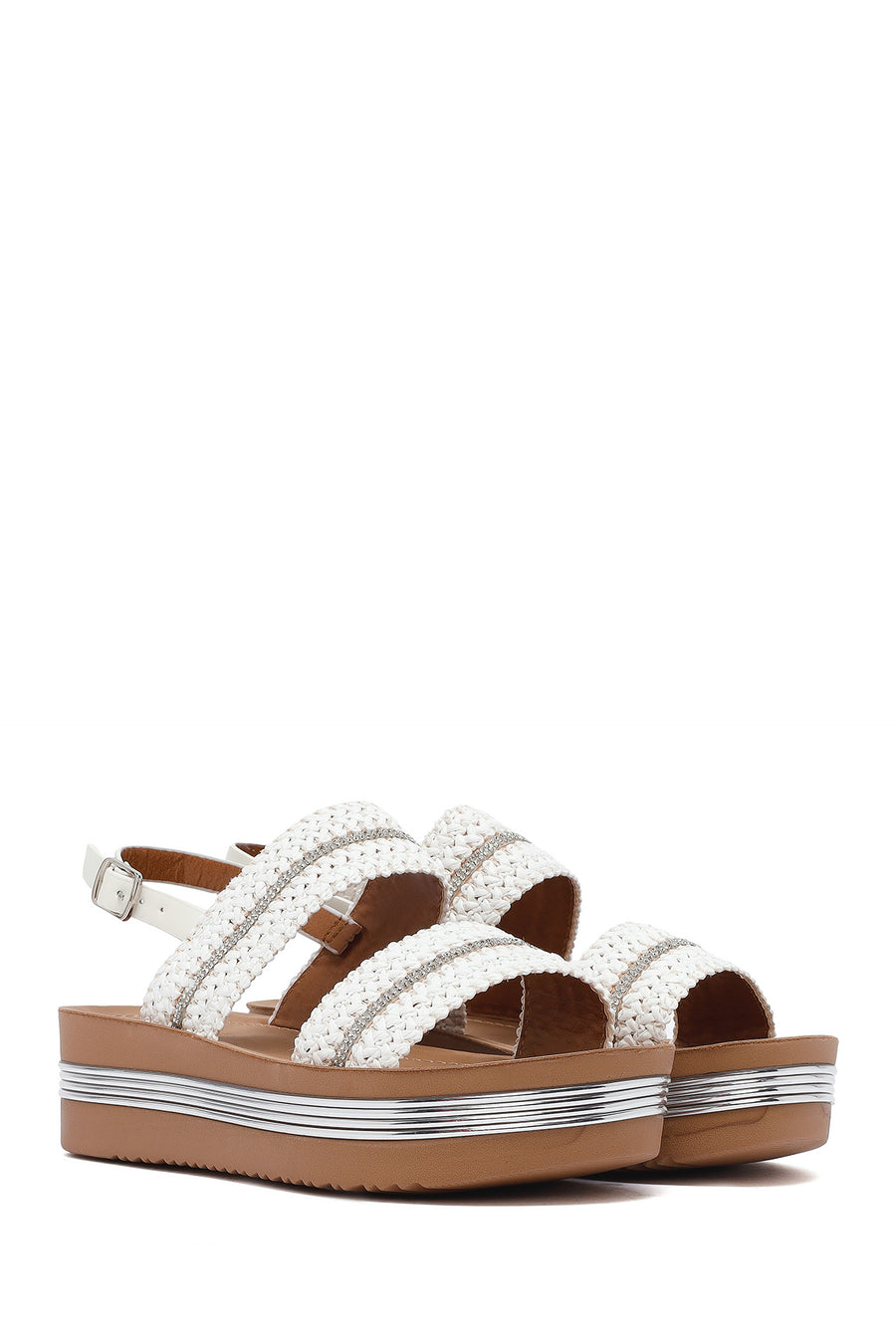 Women's White Thick-Soled Braided Sandals