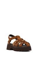 Woman Tan Strappy Thick-Soled Suede Leather Sandals | Derimod