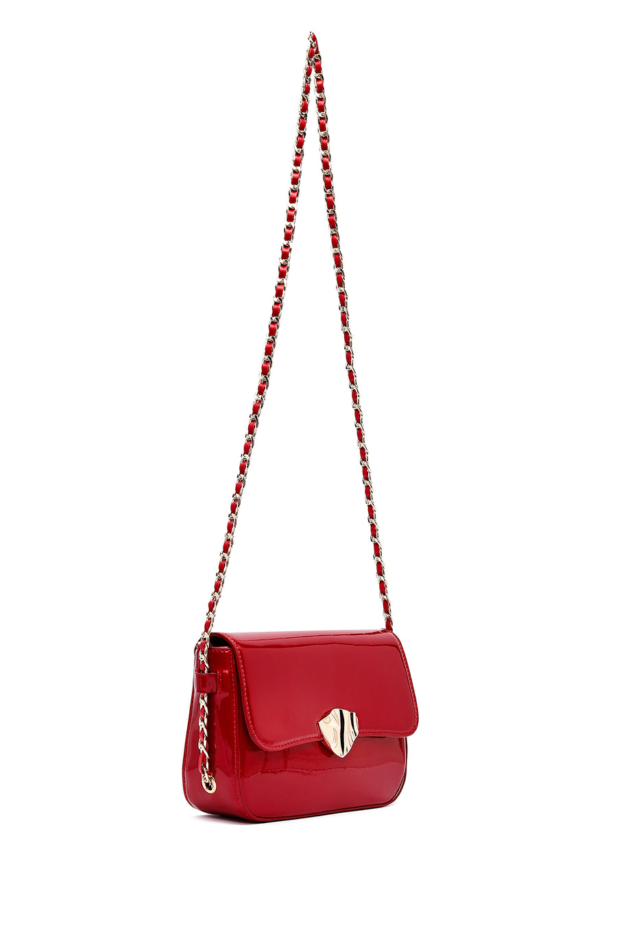 Women's Red Long Strap Patent Leather Crossbody Bag