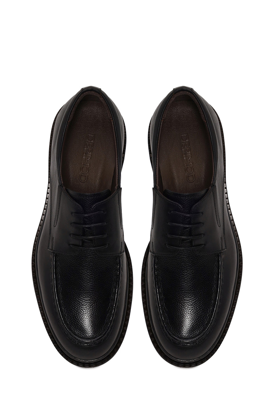 Male Black Lace-Up Thick-Soled Leather Casual Shoes