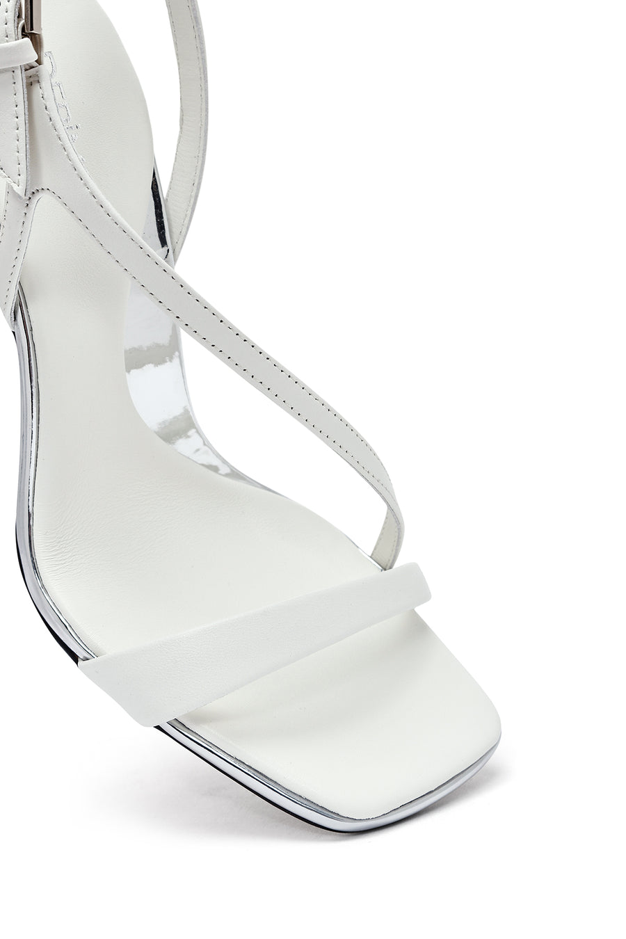 
Women's White Ankle Strap Leather Stiletto Heel Sandals
