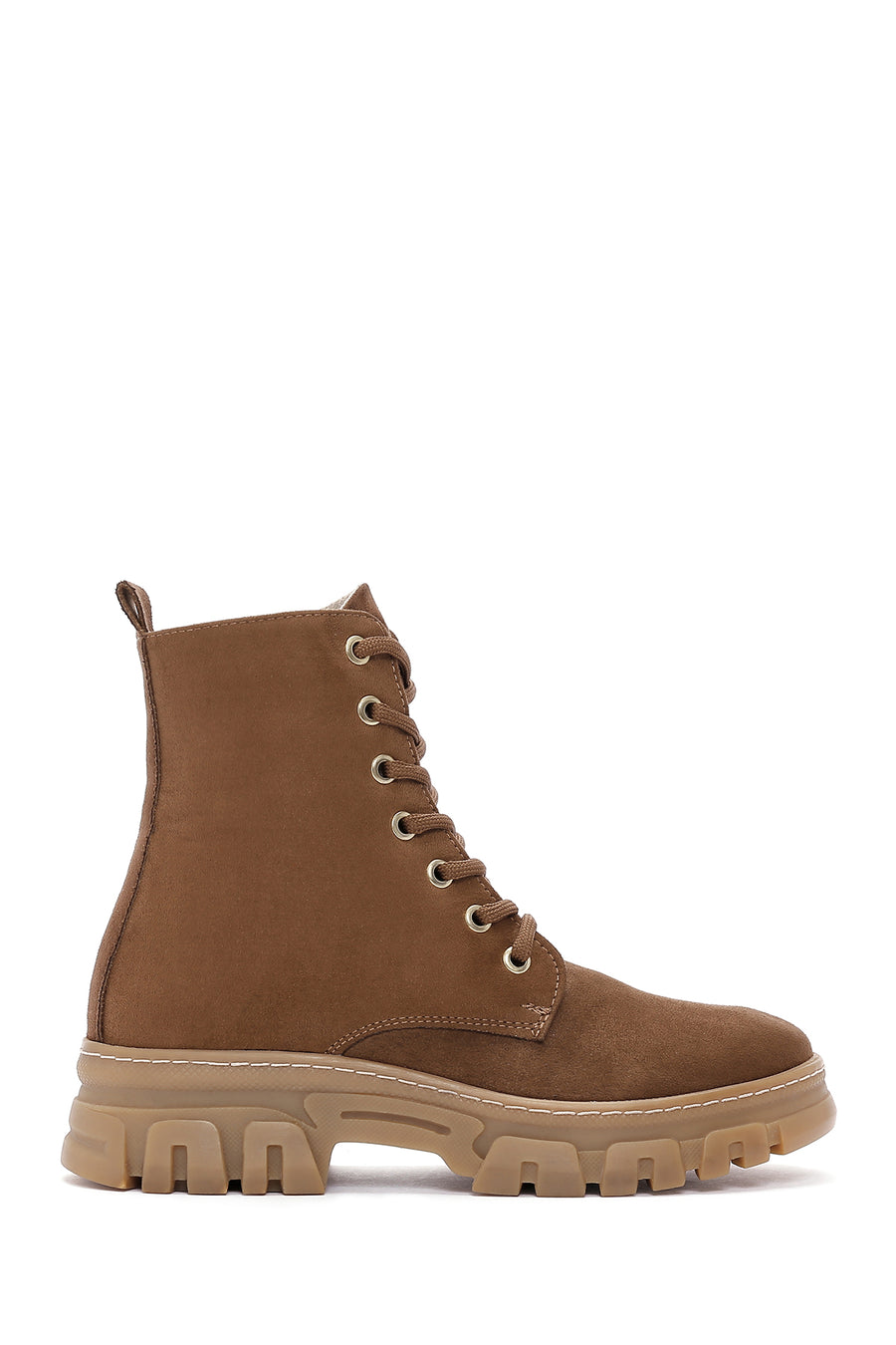 Women's Tan Suede Thick Soled Zippered Boots 23WFE220710 | Derimod