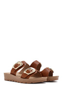 Women's Brown Double Buckled Thick Soled Slippers | Derimod