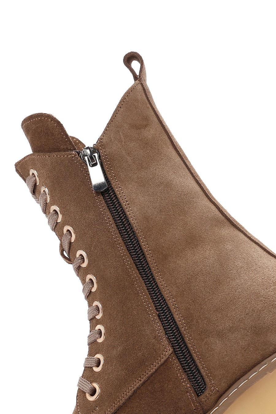 Women's Tan Thick Soled Zippered Suede Leather Boots