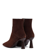 Woman Brown Zip Closure Thin-Heeled Suede Boots | Derimod