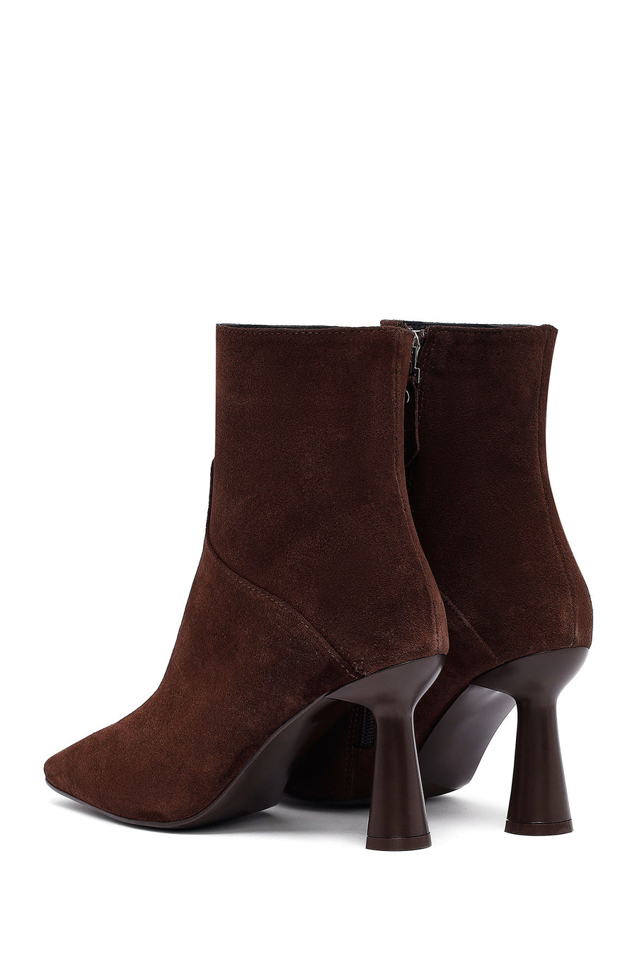 Woman Brown Zip Closure Thin-Heeled Suede Boots