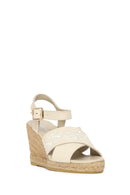 Woman Cream Ankle-Buckle Wedge-Heel Leather Espadrille Sandals | Derimod