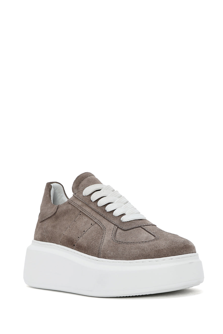 Women's Mink Lace-Up Thick-Sole Suede Leather Sneakers