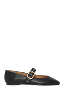 Women's Black Buckle Leather Ballerinas | Derimod