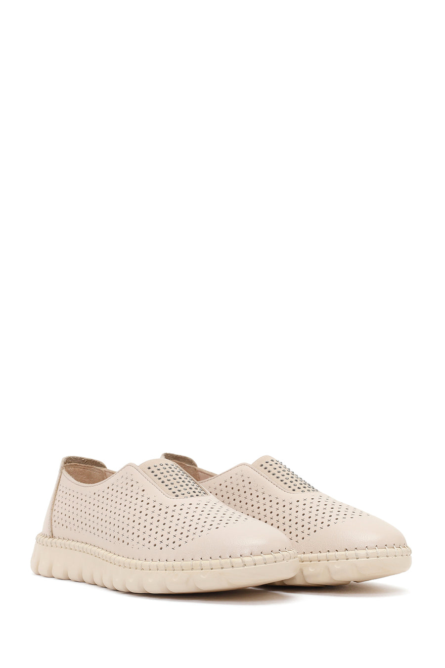 Woman Cream Leather Comfort Shoes