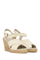 Woman Cream Ankle-Buckle Wedge-Heel Leather Espadrille Sandals | Derimod