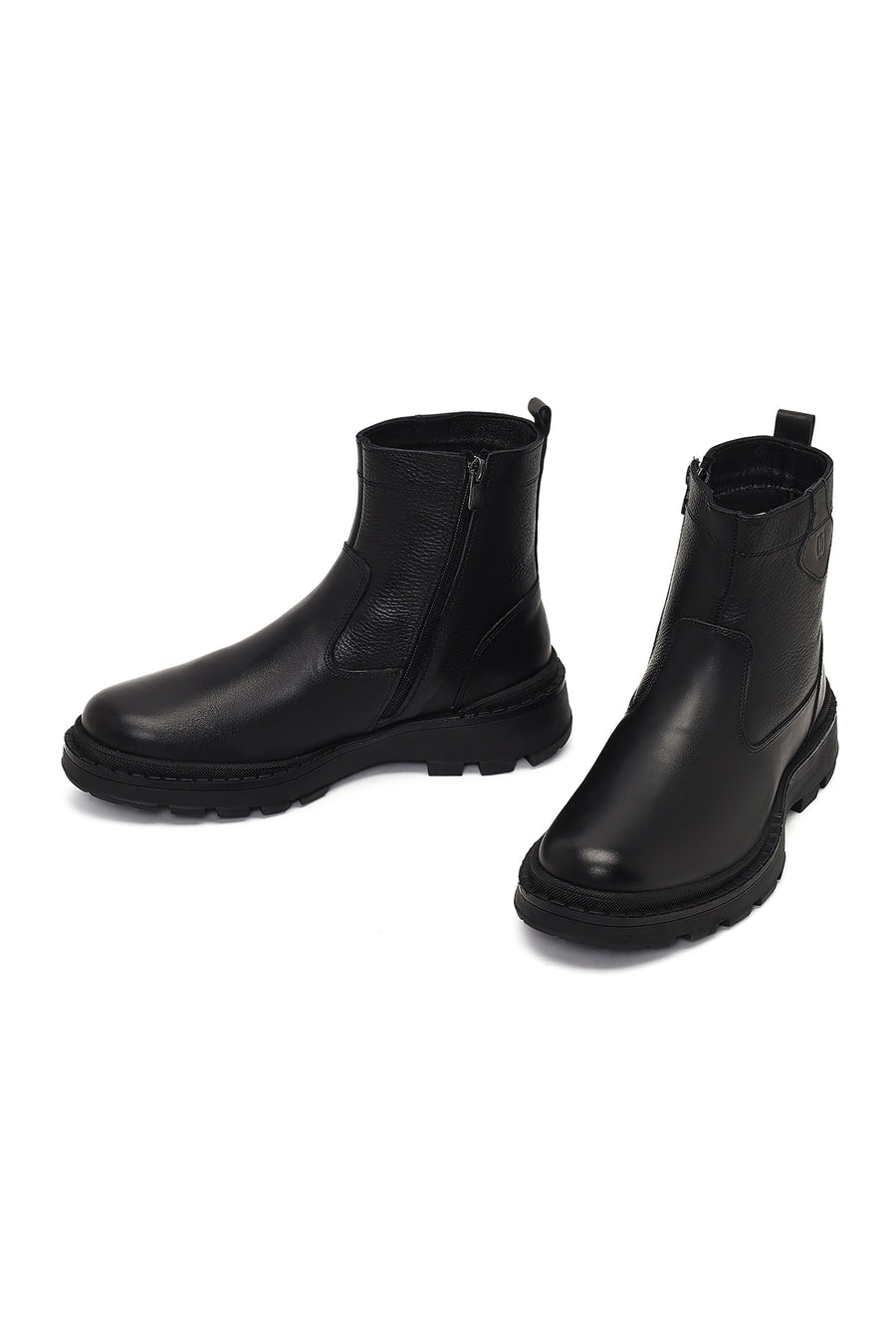 Men's Black Zippered Leather Casual Boot