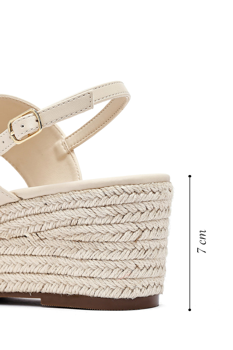 Women's Beige Ankle Buckle Wedge Heel Espadrille Sandals