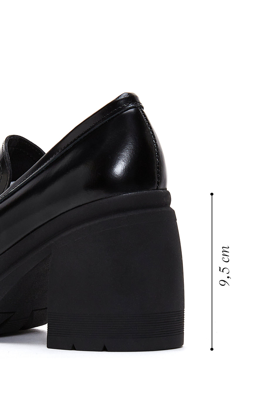 Kadın Siyah Deri Topuklu Loafer