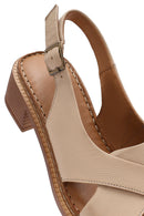 Women's Beige Ankle Buckle Low Heel Leather Sandals | Derimod